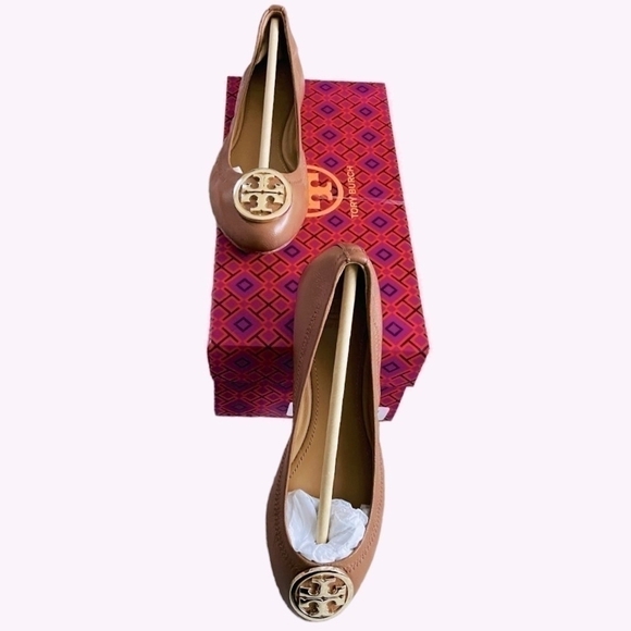 TORY BURCH Benton 2 Travel Leather Ballet Flats Royal Tan Gold Size 5.5 - Picture 6 of 8